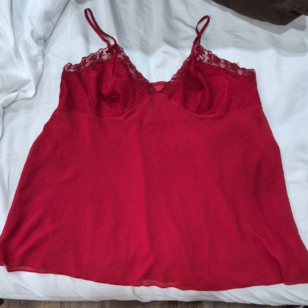 Sexy Deep Red Lace Floral Trim Camisole Chemise Lingerie Coquette Size 3X